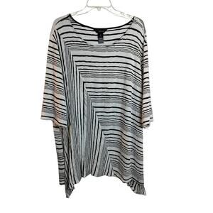 4288)Ali Miles Black White Wearable Art 3/4 Sleeve Lagenlook 
Tunic Top Plus 3X
